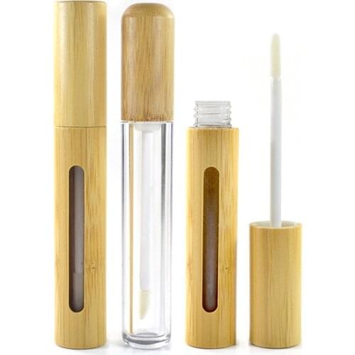 6ml DIY Lip Gloss Tubes Bamboo Lid Top Quality Wood Cosmetic Liquid Lip Stick Balm Cream Containers 20pcs