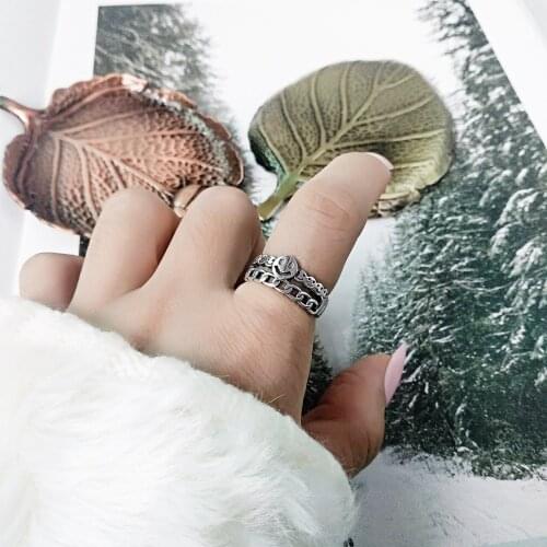 925 Sterling Silver Smiley Face Rings for Women Couples Fashion Simple Double-layered Geometric Party Jewelry Gifts