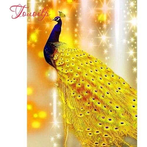 TOUOILP 5D Diamond Painting"Golden Peacock"Diamond Embroidery Square&round Cross Stitch Rhinestone Mosaic Painting