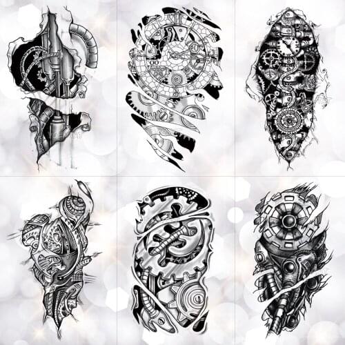 Bionic Mechanical Arm Gear Scorpion Temporary Tattoo Sticker Men Waterproof Tattoos Split Body Art Fashion Fake Black Tatoo