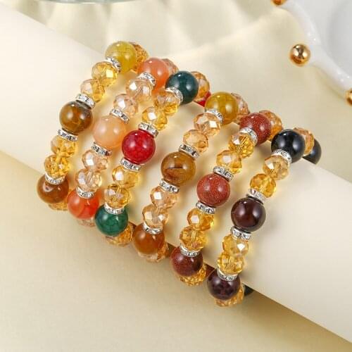 Beaded Bracelet Natural Stone Beads Mens Gorgeous Semi-Precious Kpop Bangles for Women Men Jewelry