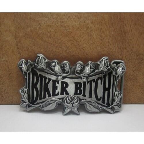 BuckleClub wholesale retro western biker bitch cowboy jeans gift belt buckle for men FP-02598 pewter finish 4cm width loop