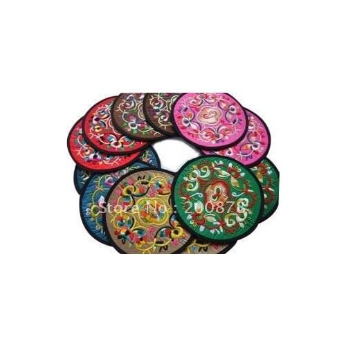 C41 Colorful Chinese Embroidered tea cups pads,lovely family decor crafts,promotion gifts,multi colors,50pcs lot,free shipping