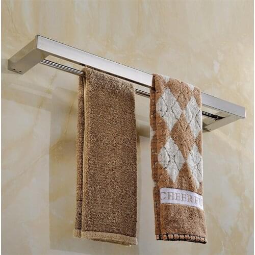 New Arrival SUS 304 stainless steel Mirror Surface double towel bar square towel rack in the bathroom wall mounted towel holder