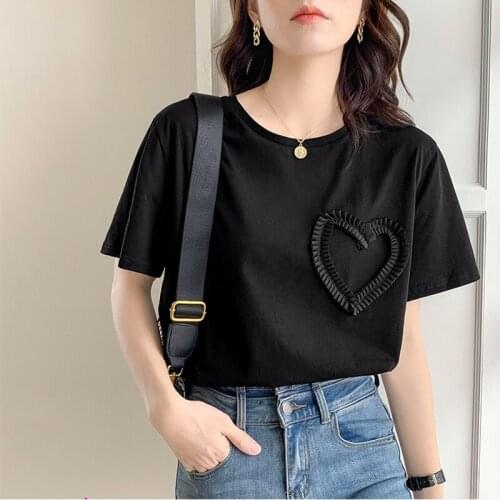 3D Appliques T Shirt Women Short Sleeve T-Shirt Womens 2021 New Korean Fashion Tshirt Summer Tops Woman Clothes Tee Shirt Femme