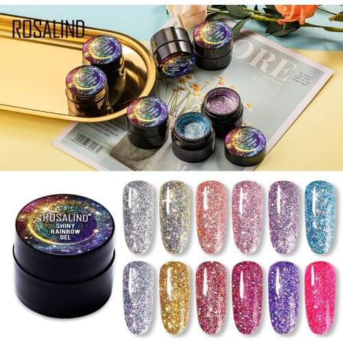 ROSALIND Nail Polish Gel Semi-permanent Varnish UV Glitter Paint Shiny Gel Base Coat Tips Poly Kit For Nail Art Decorations