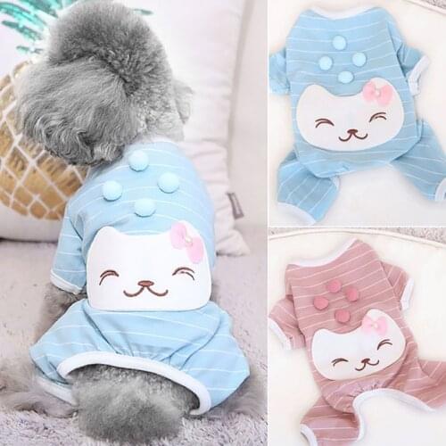 Cotton Dog Cat Smiling Face Striped JumpSuit Pajamas Pet Puppy Tracksuit Cat Puppy Nightshirt Bottom T-Shirt Jumpsuits