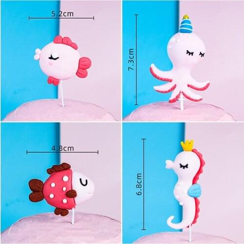 Ocean Series Mermaid Cake Baking Decoration Fish Scales Surrounding Lovely Octopus Seaweed Coral Mermai Decora Cake Plug-in