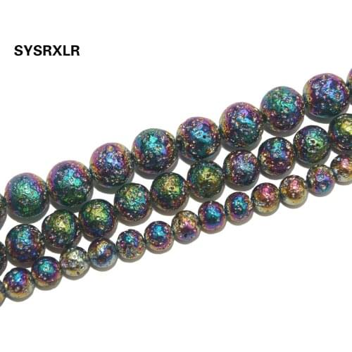 Free Shipping Natural Stone Electroplated Colorful Volcanic Lava Round Loose Beads For Jewelry Making DIY Bracelet 6/8/10 MM