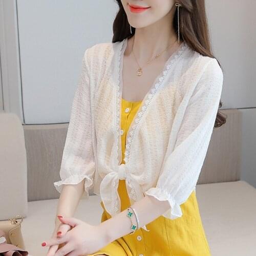 Lace Sunscreen Shirt Women 2021 Summer Casual Beach Kimono Cardigan Loose Lace Blouse Plus Size Shirt Hollow Out Tops Beachwear