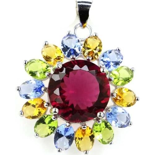 32x26mm Multi Color 4.8g Created Golden Citrine Gift For Womans 925 Solid Sterling Silver Pendant