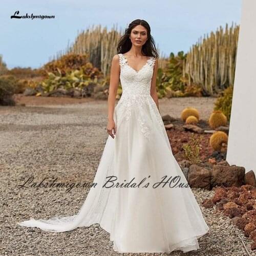 Lakshmigown Sexy Bridal Robe Boho Wedding Dresses 2022 Robe Mariage Lace Appliques Sheer Illusion V neck A Line Wedding Dresses
