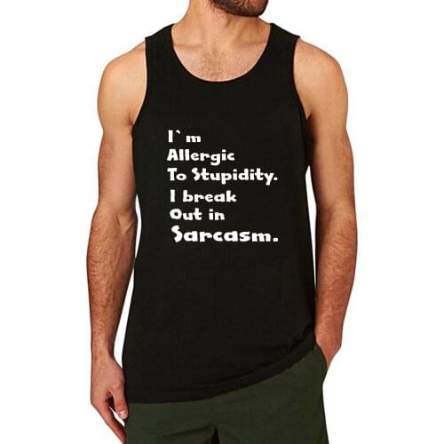 Lyprerazy I'M ALLERGIC TO STUPIDITY Workout Gym Funny Printed Men Tank Top