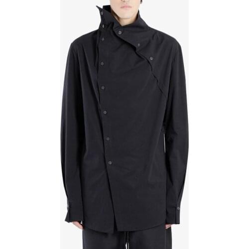 M-6XL! ! The big size show Black deconstructed double-breasted irregular high-collar long-sleeve shirt designer brand menswear