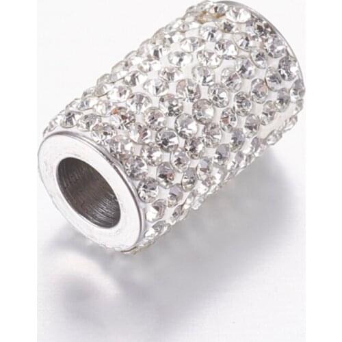 10 Sets 304 Stainless Steel Rhinestone Magnetic Clasps, Column, Crystal, 18x12mm, Hole: 6mm F80