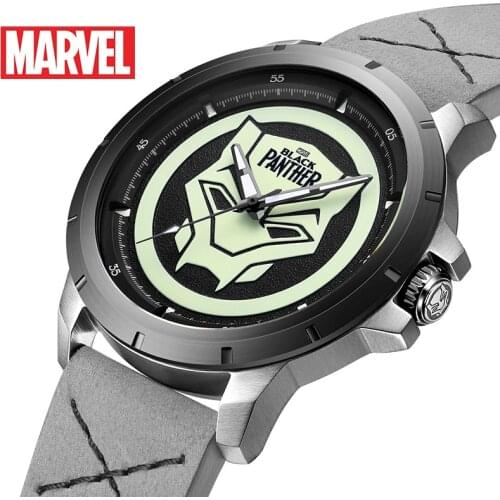 Disney Official Genuine Marvel The Avengers BLACK PANTHER Dial Men Japan Quartz Watch Leather Stainless Steel 50m Watreproof
