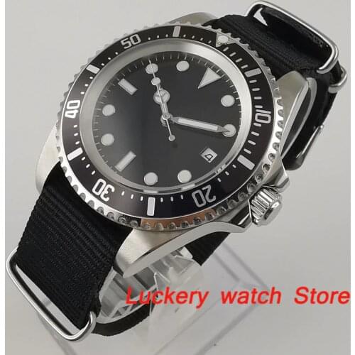 Parnis 42mm Men watches black dial luminous hand and marks Rotating bezel nylon strap SEA automatic mechanical watch