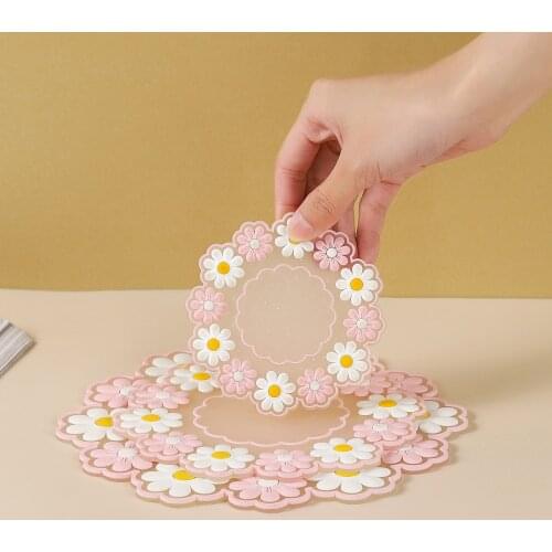 Soft Flowers Sweet Cute Coasters Placemat Silica Gel Dining Table Mat Insulation Non-slip Desk Cup Mat Kitchen Accessories