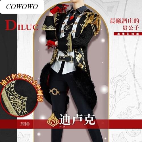 [Customized] Anime! Genshin Impact Diluc Game Suit Handsome Uniform Cosplay Costume Halloween Party Role Play Outfit Men NEW