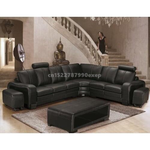 Living room sofa set l shape leather sofa with coffe table