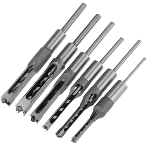 6Pcs HSS Twist Drill Bits Woodworking Drill Tools Kit Set Square Auger Mortising Chisel Drill Set Square Hole Extended Saw