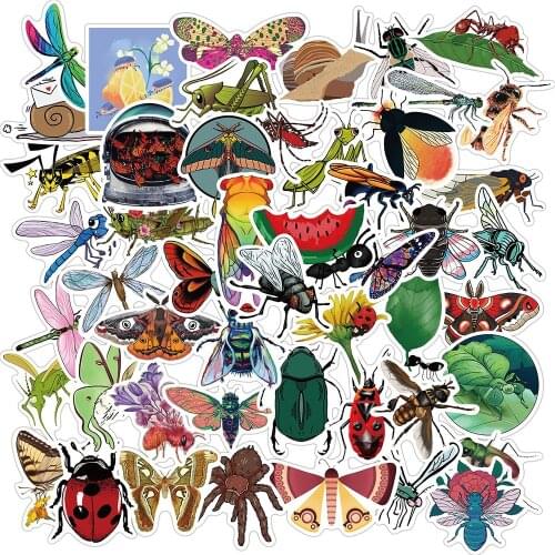 50PCS Pretty Insect Graffiti Stickers Butterfly Bee Dragonfly Ant Mantis Decal Sticker For Kids DIY Notebook Stationery Laptop