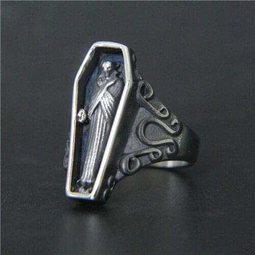 2016 Fashion New Band Coffin Ring 316L Stainless Steel Top Quality Fashion New Design Biker Vampire Ancestors Ring
