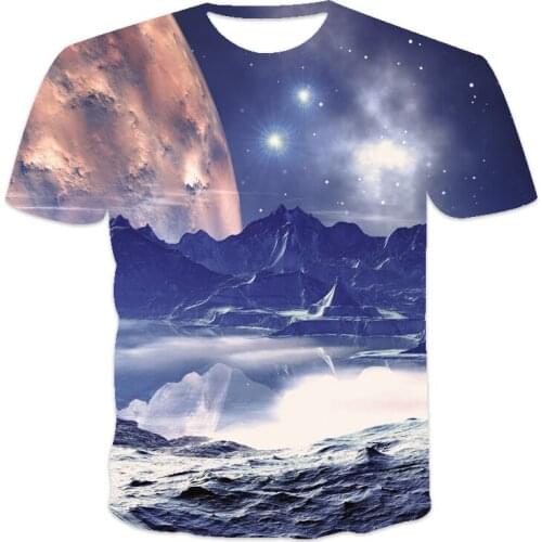 2021 new best-selling oversized loose mens T-shirt clothes short-sleeved starry sky planet print O-neck mens T-shirt