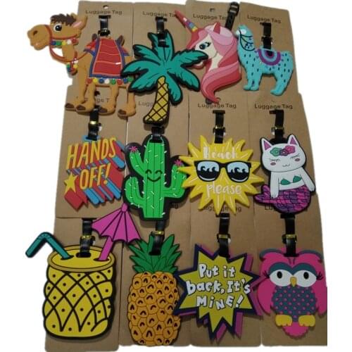 New Camel Suitcase Luggage Tag Coconut Tree ID Address Holder Cactus Baggage Label Mermaid Unicorn Silica Gel Travel Accessories