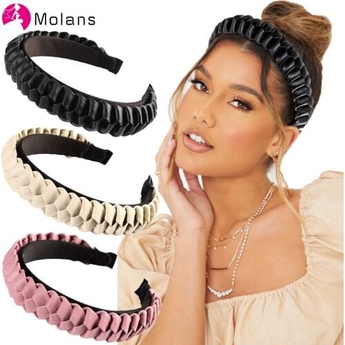 Molans New Solid Color Headband for Women PU Faux Leather Hairband Retro Hair Hoop Girls Hair Band Bezel Female Hair Accessories
