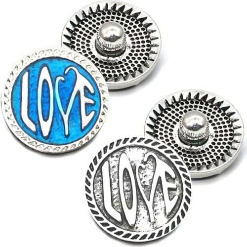 Wholesale metal Rhinestone 18mm Snap Button W146 LOVE Alloy Diy Jewelry fit 18mm Snap button Necklaces/Bracelets for women