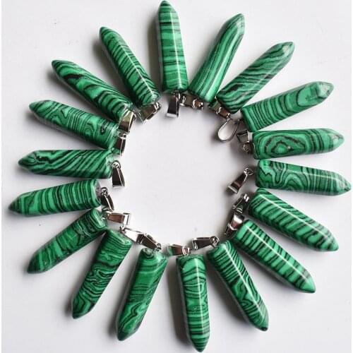Wholesale 24pcs/lot fashion good quality malachite stone hexagonal pillar charms pendants fit necklace making free shipping