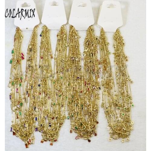 10 strands chain necklace rainbow crystal necklace chain necklace accessories keep golden color chain jewelry for women 50056
