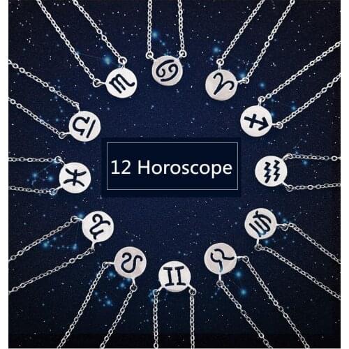 Daisies 12 Star Zodiac Signs Constellation Necklace Horoscope Astrology Round Pendant Necklace Women Birthday Gift