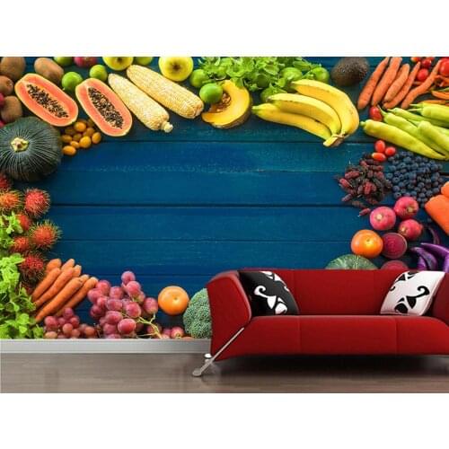 Custom papel de parede 3d, fruit and vegetable wood murals for living room dining room background decoration wallpaper