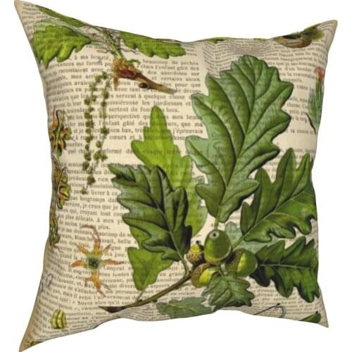 Botanical Print On Old Book Page Oak Pillowcase Soft Polyester Cushion Cover Decorative Pillow Case Cover Home 45X45cm