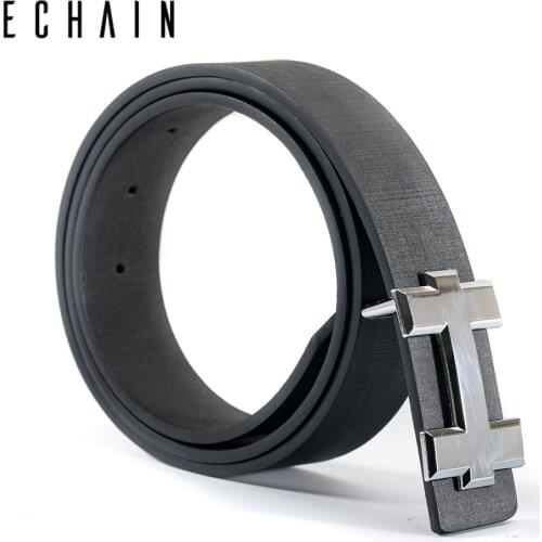 ECHAIN Vintage Luxury Designer Belts Men High Quality Male Women H Belt PU Leather H Buckle Strap for Jeans 105cm