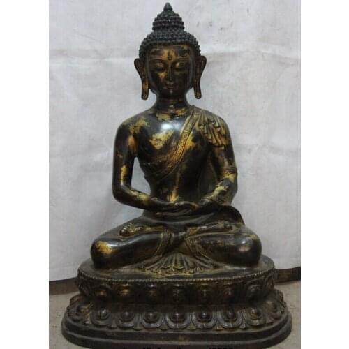 RHS0253 Tibet Monastery Temple Copper Bronze Sakyamuni Amitayus Tathagata Buddha Statue