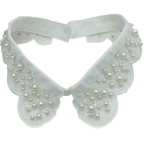 1pcs Women Elegant Scalloped Butterfly Lace False Fake Collar Handmade Imitation Pearl Beading Detachable Choker Necklace