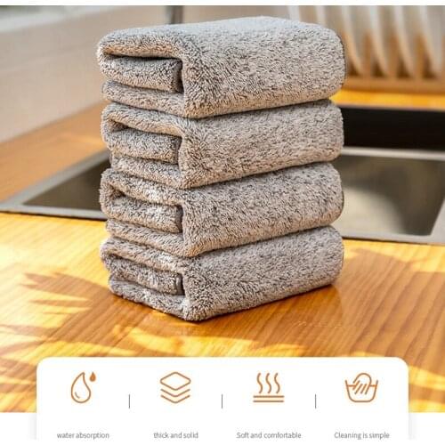 Kitchen Anti-grease Wiping Rags Microfiber Cleaning Cloths Thickened Bamboo Charcoal Super Absorbent Dishcloth 29*29cm