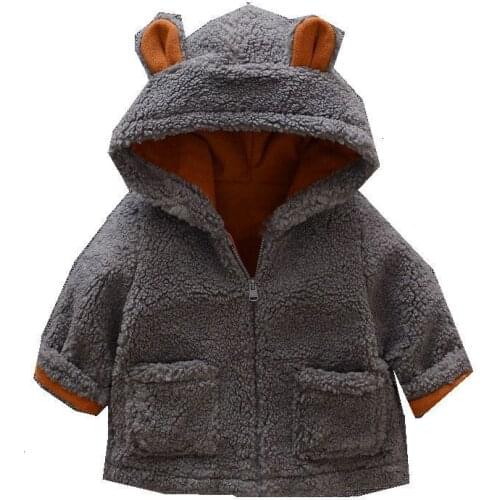Spring Autumn Children Baby Thicken Cotton Solid Lamb Cashmere Hooded Coat Kids Boy Girls Clothing Toddler clothes