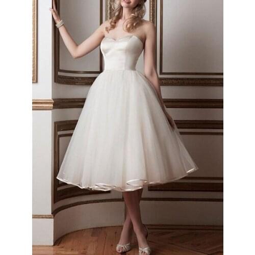 Vintage Wedding Dresses 2020 Sweetheart Neck Sleeveless A Line Tea Length Bridal Dresses