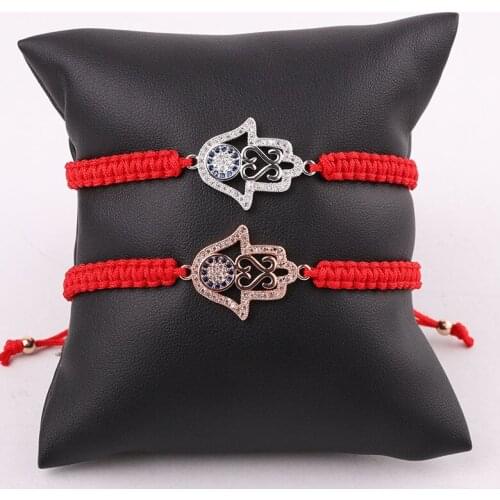 High Quality New Fashion Jewelry CZ Pave Hand Friendship Red Rope Macrame Lucky Bracelet Women Men