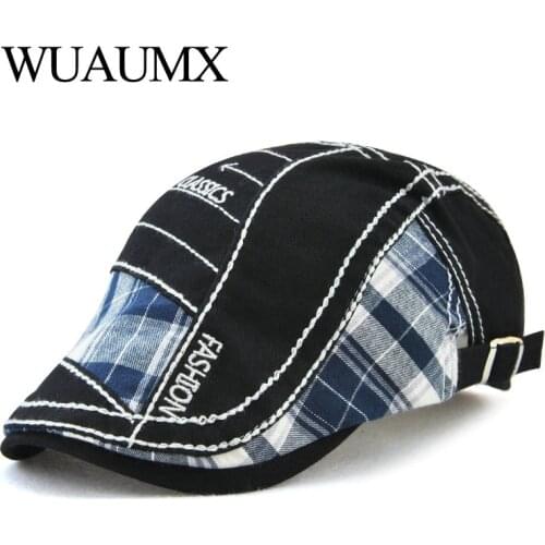 Wuaumx Unisex Beret Hats For Men Womens Berets Cotton Leisure Flat Cap Hip Hop Locking Hat Visor Fitted Hat casquette homme