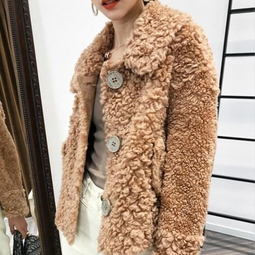 2020 Sheep Shearing Clothes 100% Wool Jacket Korean Parka Real Fur Women Autumn Winter Coat PT9070 YY2334