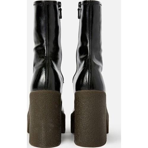 New Brand Women Shoes Microfiber Leather Fashion High Heels Platform Black Beige Zipper Dress Party Casual Rome Ankle Boots 40