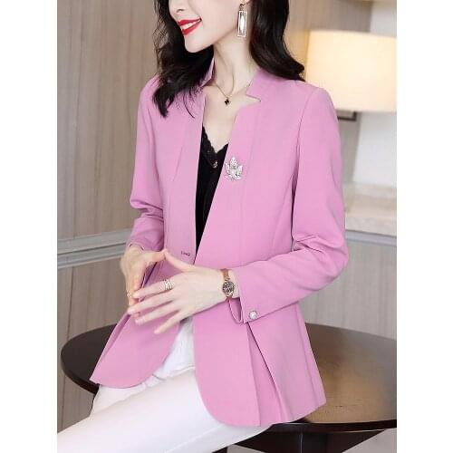 Pink Suit Women Jacket Spring Autumn Summer OL Loose Korean Long-sleeved Casual Solid Color Casual Collar Women Top Suit