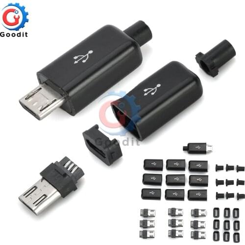 10 sets DIY Micro USB 4 Pin Male Plug Connectors Connector Kit w/ Covers Black Welding Data OTG line Interface