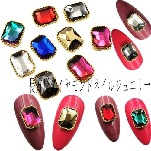 10pcs/lot Japan Korea 3D Alloy Nail Decorations Glitter Rhinestone Rectangle Nail Art Accessories Charm Styling Tools Nail Parts