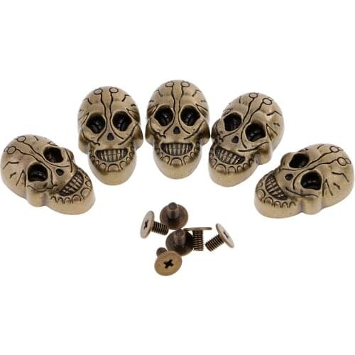 5Pcs Punk Skull Head Screw Back Studs/Rivets Copper 21mmx8mm DIY Accessory